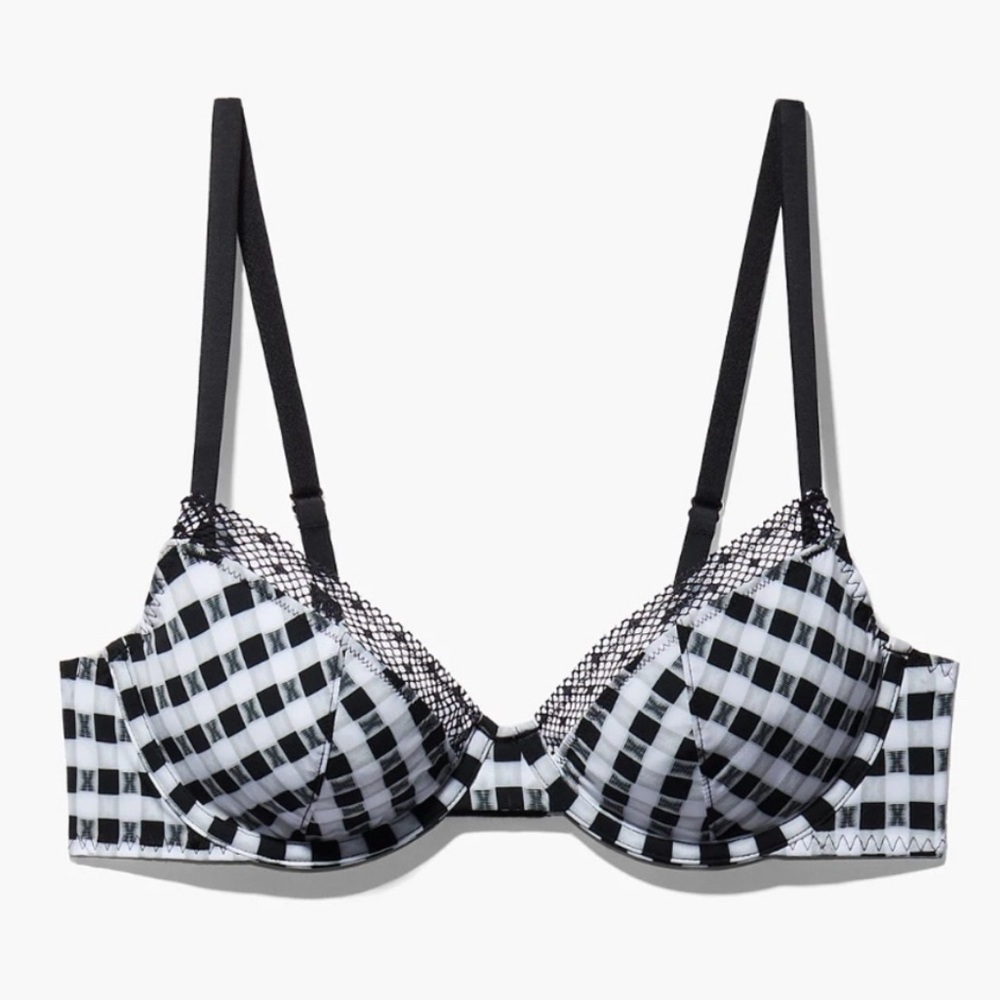 NWT Savage X Fenty Gingham Black White Padded Balconette Bra Checkered 34B NEW